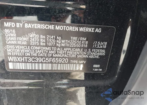 2016 BMW X1 xDrive28I из США, поврежденный, VIN WBXHT3C39G5F65920